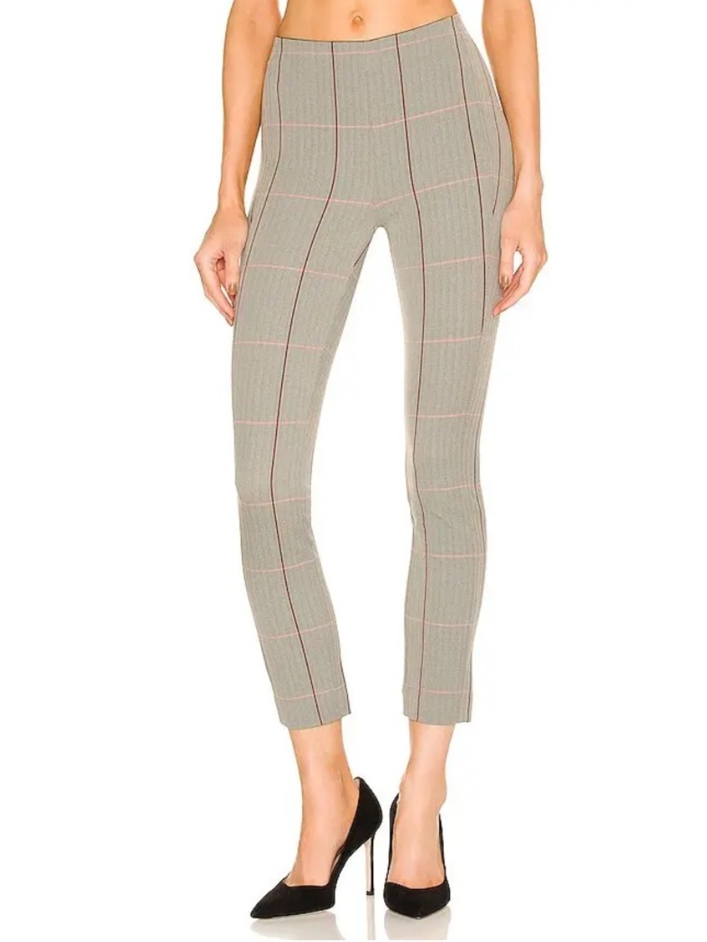 rag & bone Simone slim plaid ankle pants in grey with pink windowpane